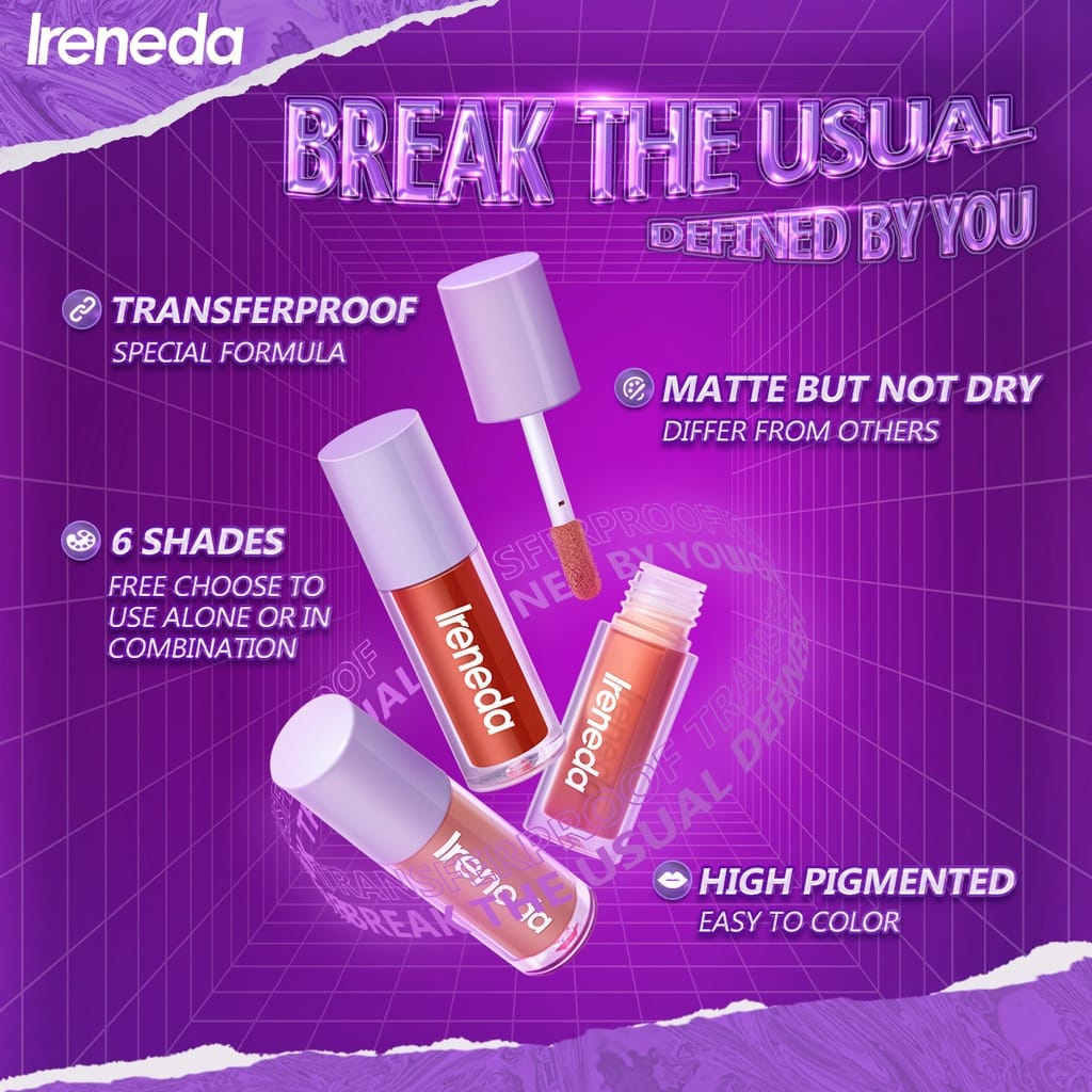 ORIGINAL IRENEDA IR03 Matte Liquid Lipstick Waterproof | Matte Lipstik Tahan Air Lembut Tahan Lama Pelembab Pigmentasi