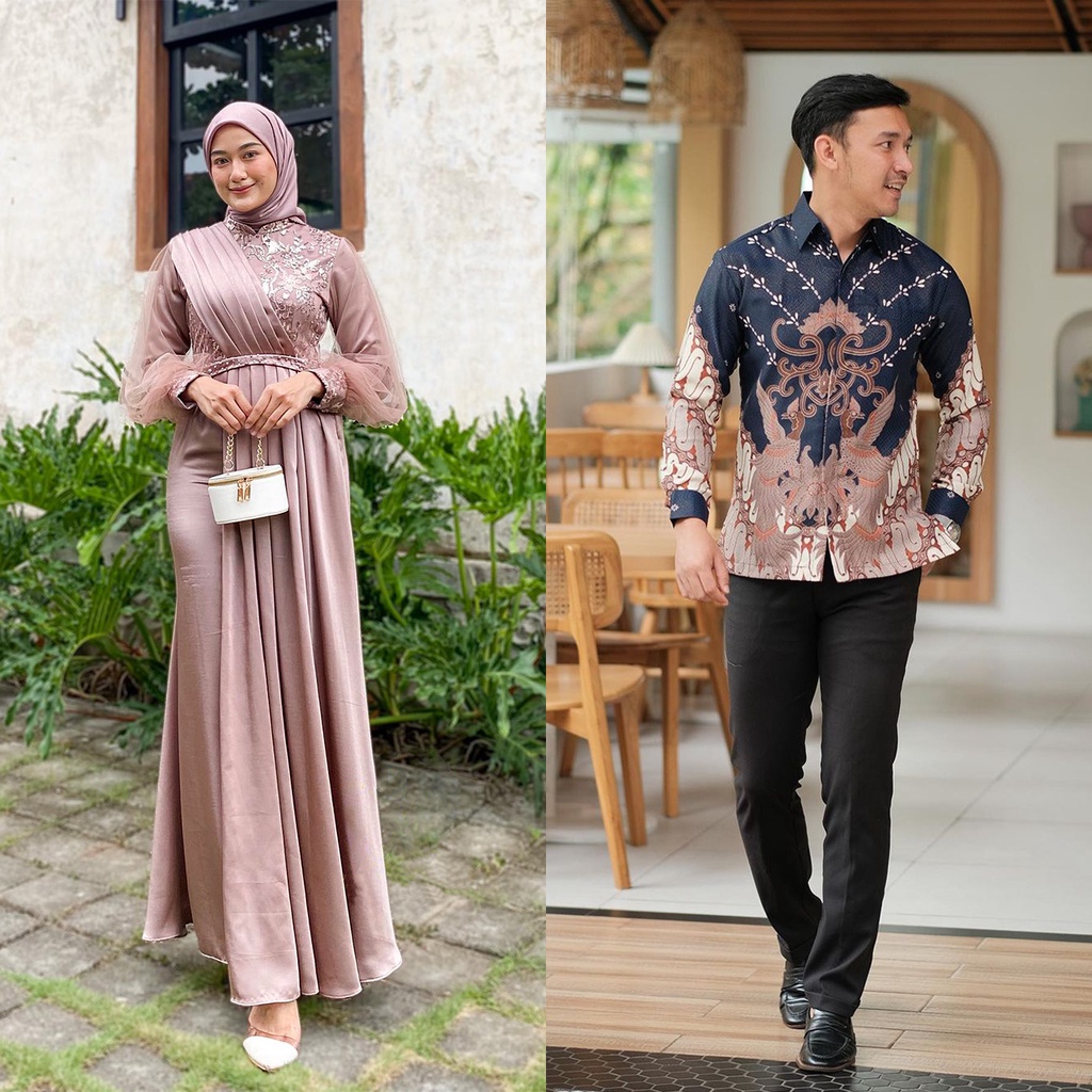 (NEW ARRIVAL) COUPLE DRESS MELODY NUDE SERIES | Gamis Brukat Maxi Wanita Tulle Mutiara | Dress Casual Kondangan Simple Terbaru | Couple Pasangan Batik Lebaran Lamaran Kondangan | Gamis Brokat Tulle Mix Velvet Payet