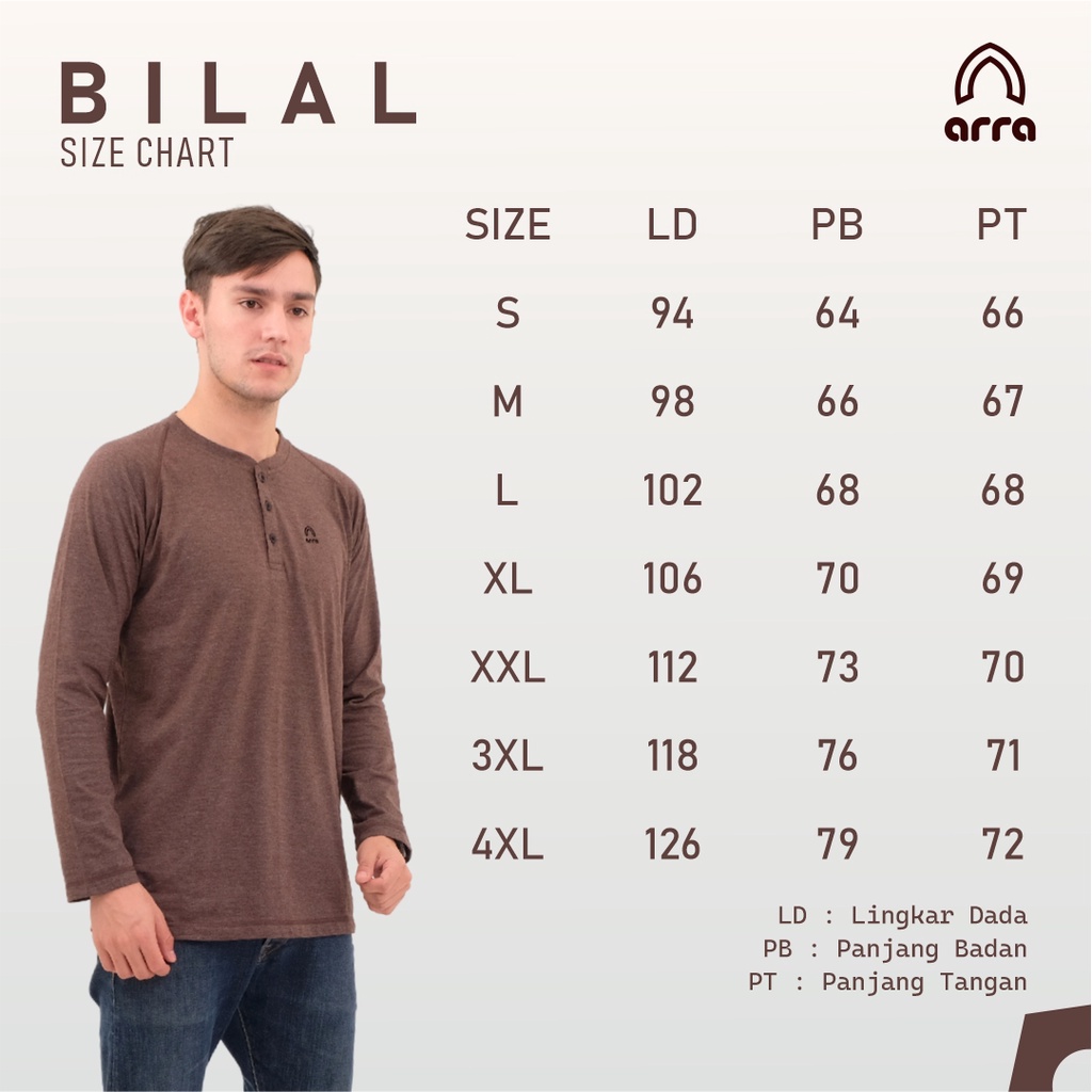 Baju Koko Kurta Pria Dewasa Lengan Panjang Arra Bilal