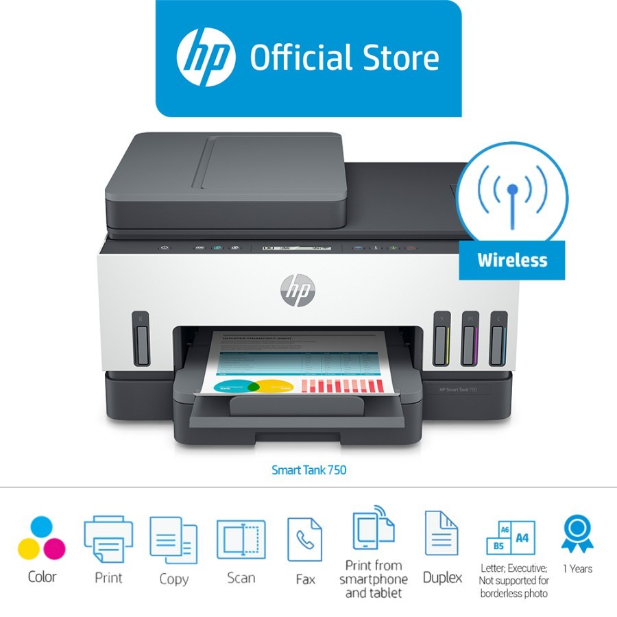 Printer HP Smart Tank 750 Print Scan Copy ADF DUPLEX