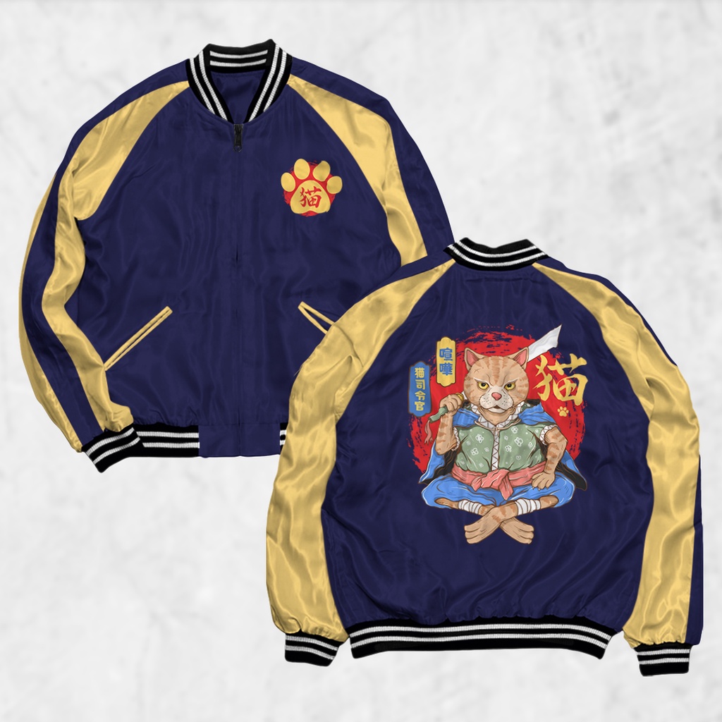 PIYAMAKUMU Jaket Sukajan CAT Pria Wanita Distro Unisex Japan Premium Original NAVY GOLD