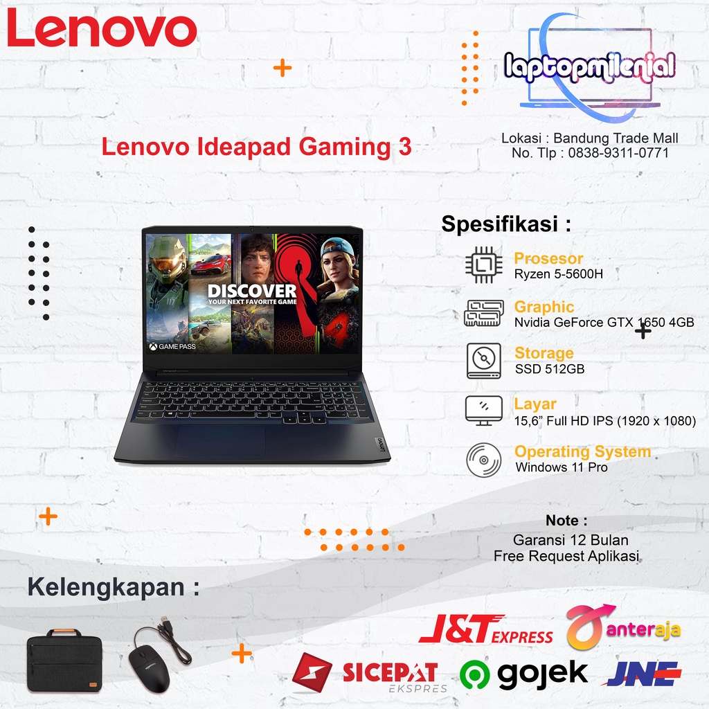 LENOVO IDEAPAD GAMING 3 15 RYZEN 5-5600 8GB/16GB 512SSD GTX1650 15.6 FHD IPS