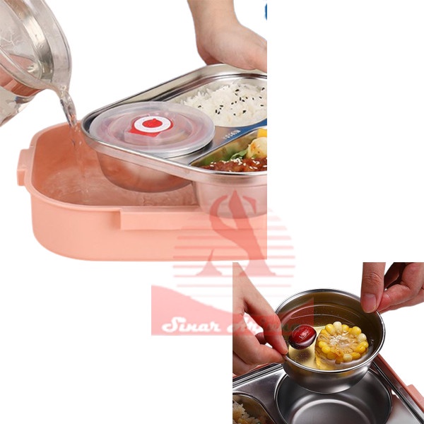 Kotak Makan 4 SEKAT  Lunch Box Stainless Tahan Panas - SEKAT 4, Rndom