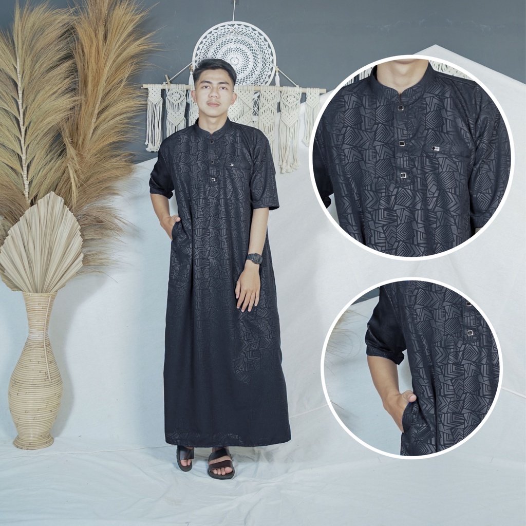 Jubah pria dewasa motif lengan pendek/Gamis jubah pria AL-KOF/Fashion muslim