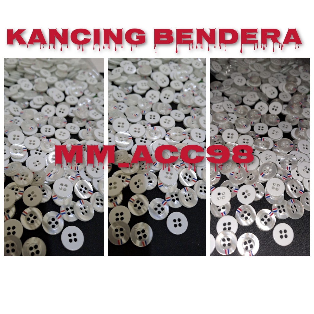 Kancing Baju Trendy Motif Bendera / Kancing Baju Ukuran 1,1 cm Isi 100 PCS / KANCING BAJU 4 LOBANG 11MM