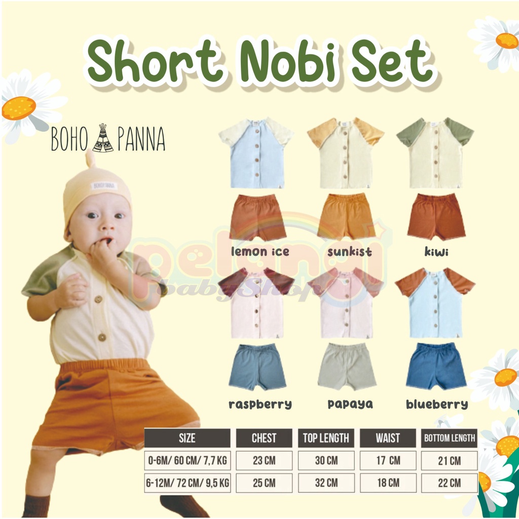 BOHOPANNA | BOHO | BOHO PANNA SHORT NOBI SET | SETELAN PENDEK BAYI | SETELAN WARNA | SETELAN POLOS BAYI | SETELAN KEKINIAN