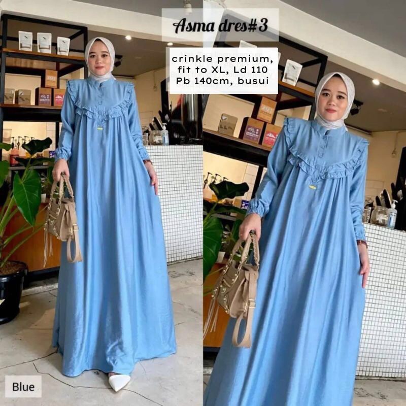 Asma Dress Bahan Crinkle Fit To XL Gamis Crinkle Polos /  Gamis Kondangan / BAJU DEWASA MURAH TERBARU 2022