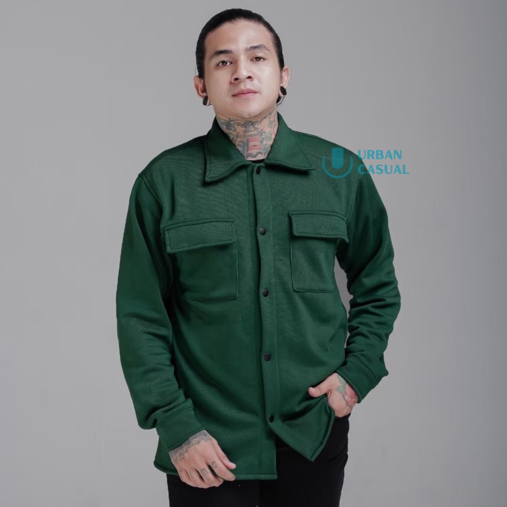 Jaket Pria Casual Shacket Fleece Premium Semi Parka Trendi Model Terbaru Kekinian Motif Simple