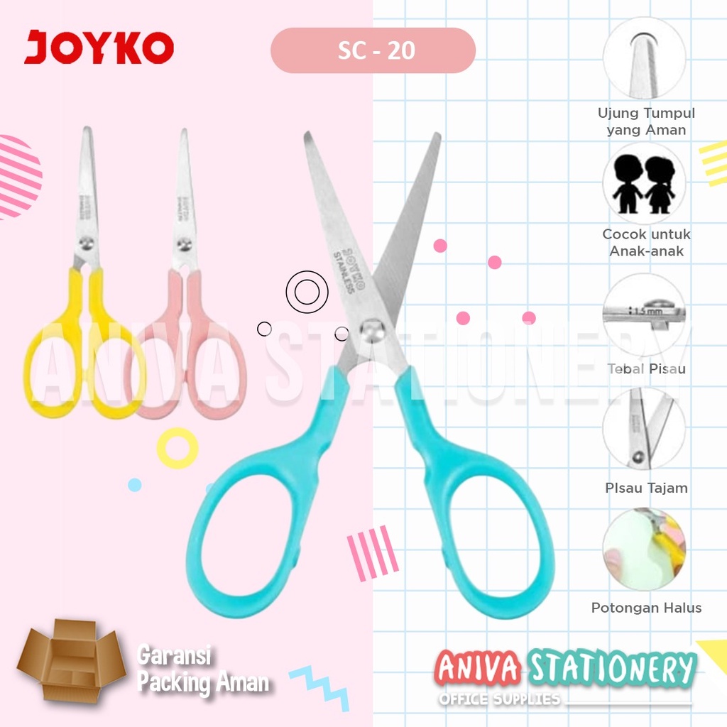 

JOYKO GUNTING KERTAS WARNA WARNI ANAK TUMPUL KHUSUS TK SD SCISSORS SC-20