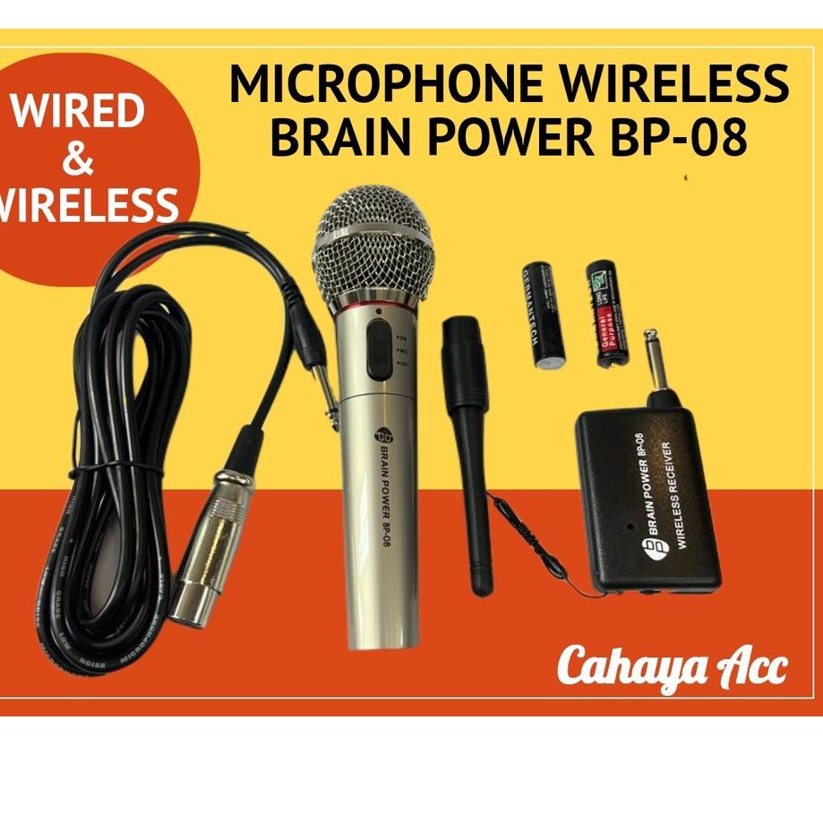 ✸ Microphone Wireless Proffesional Brain Power BP-08 - Mic Wireless dan Kabel - Microphone Wired &amp; Wireless - Mikrofon Bluetooth dan Kabel ♜