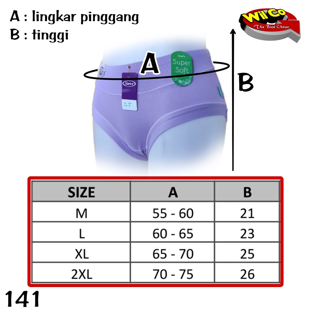 K141L - (HARGA PER LUSIN) CELANA DALAM WANITA PAKAIAN WANITA PAKAIAN DALAM SOREX SIZE M - XXL