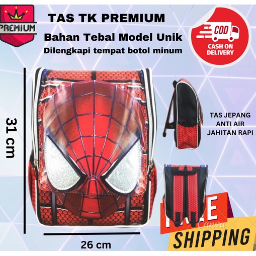 Tas Ransel Sekolah ANak TK Jepang Karakter Tas Sekolah anak laki laki tas cowo Muka Timbul 3D Timbul Jepang Spiderman Ultraman Batman Minion