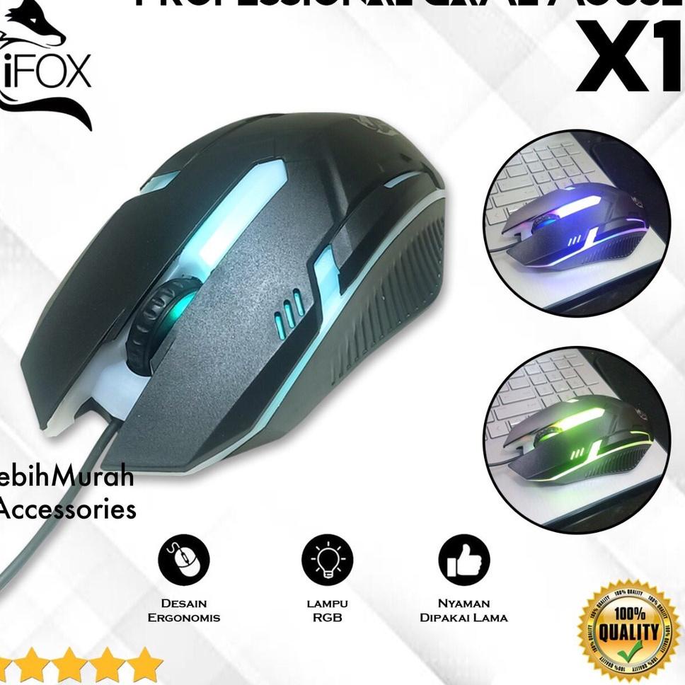 PROMO Mouse Kabel Gaming X1 IFOX LED Cable Mouse Game RGB Colorful 7 LED light 9RS BY MINIGO