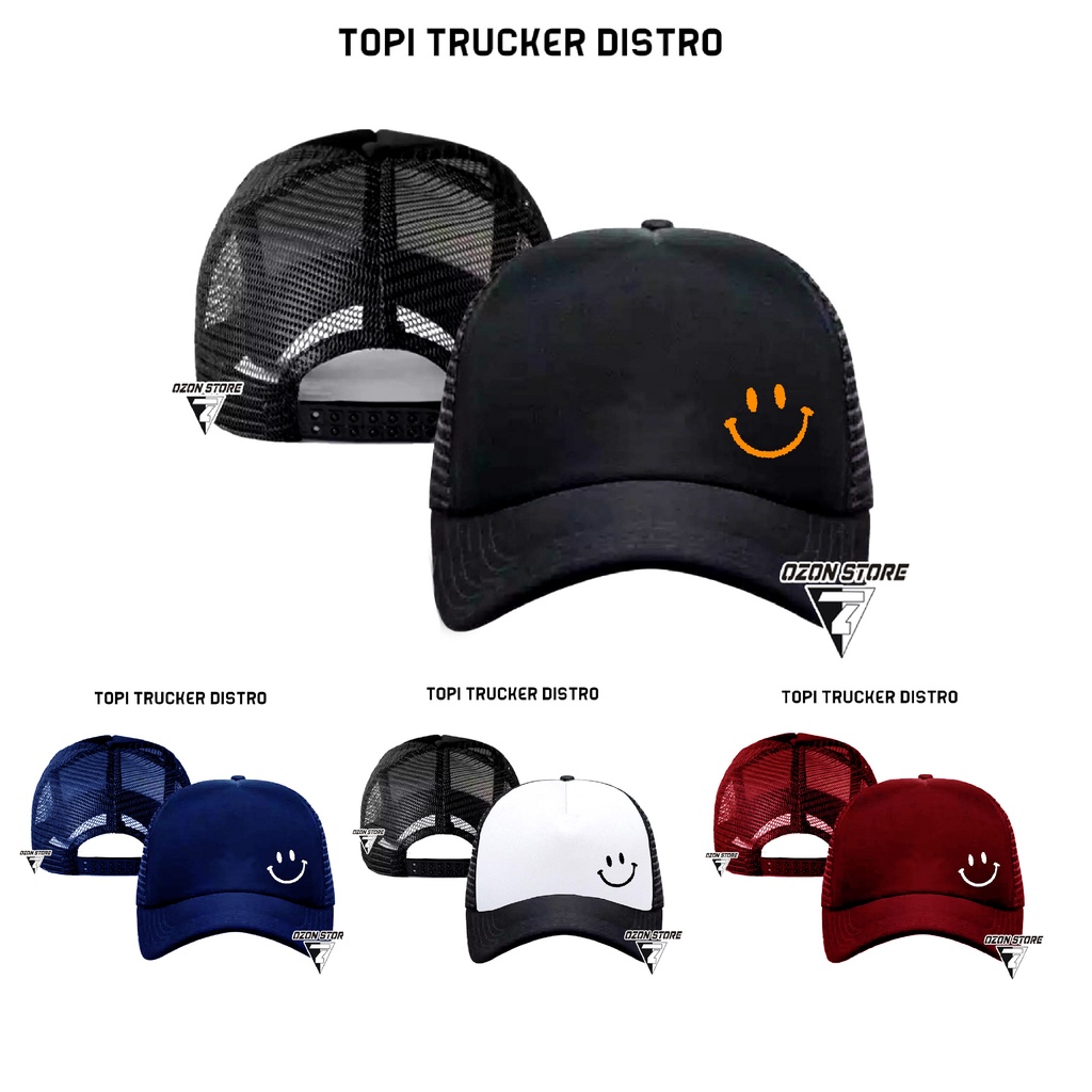 topi trucker jaring Pria Wanita Dewasa Sablon Smiley spesial polos custom