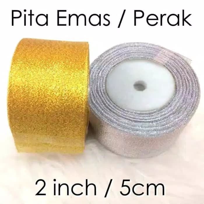 

Pita Gliter Ukuran 2 Inchi 5cm Per Roll pita kado pita hampers pita bucket Bunga pita Gliter