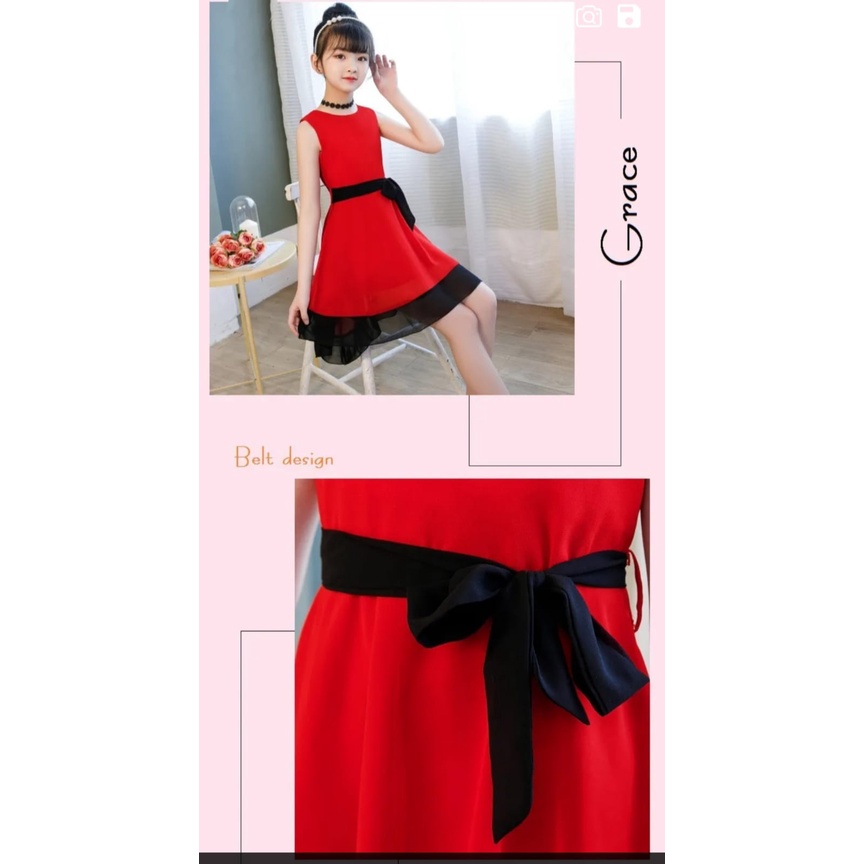 DRESS ANAK KOREA TANYA RED / TERBARU/UMUR 8 -10 TAHUN/ TERBARU/KOREA/BANGKOK