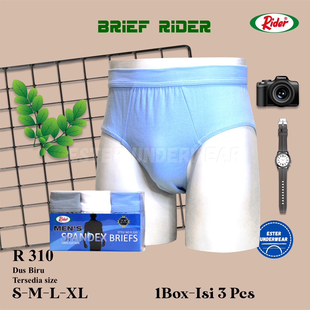 Celana Dalam Rider MENS SPANDEX R 310 B Dus Biru 100% Katun isi 3Pcs