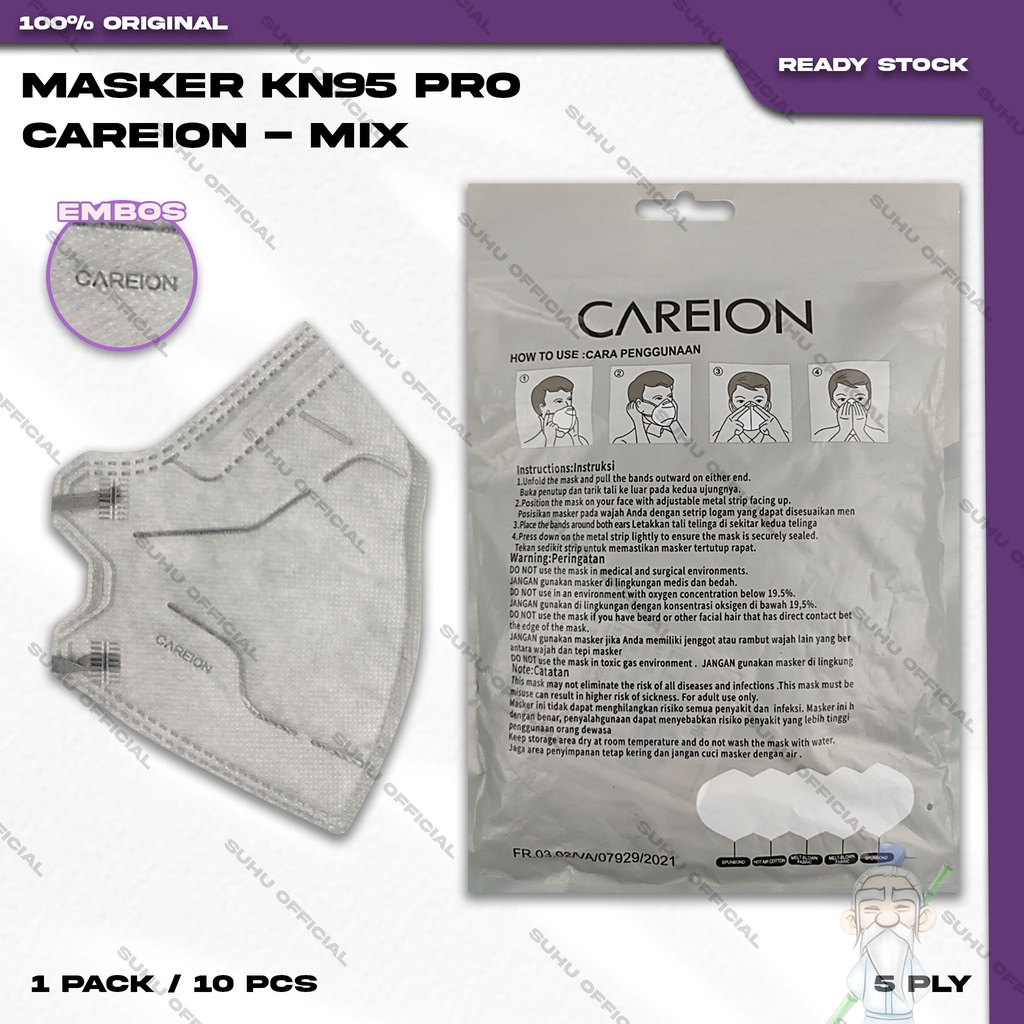 ❤️SUHU❤️ Masker KN95 PRO isi 10Pcs MOUSON CAREION WEMASK QUEENMASK Putih Hitam Warna Earloop Surgical Mask