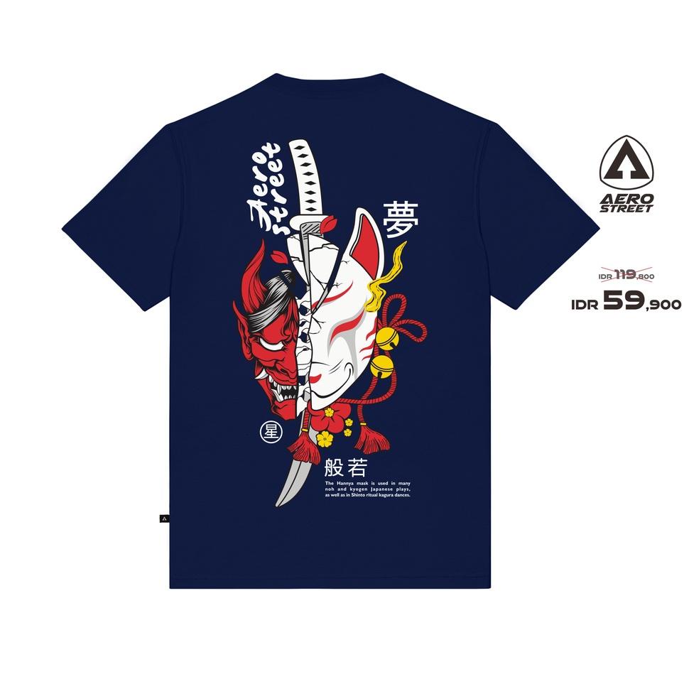 Aerostreet T Shirt Hannya Kitsune Navy Kaos T-Shirt Tshirt AADAA LANGSUNG KIRIM