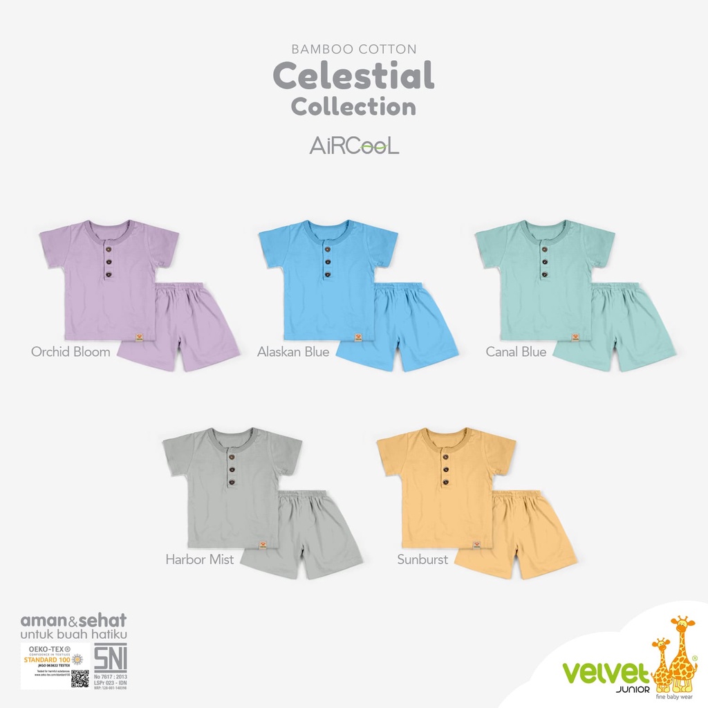 VELVET JUNIOR Celestial Bamboo Cotton Stelan Kancing Dada Pendek L XL 2 3 4 5