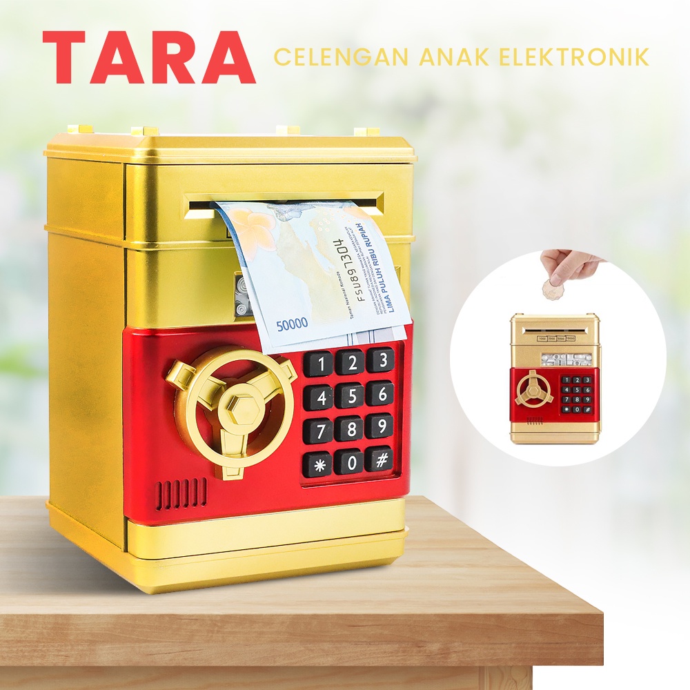 GV5 Tara Celengan Anak Electronic Bank Safe Box Money Model Brankas T-8815 Golden Or-i