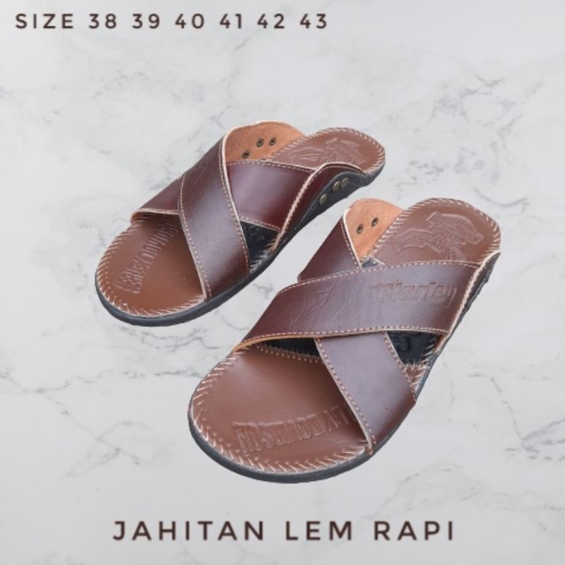 sandal pria/sandal kulit pria/sandal Harley Davidson/ Sandal Flat sandal slip on sandal santai kasual sandal termurah sandal COD