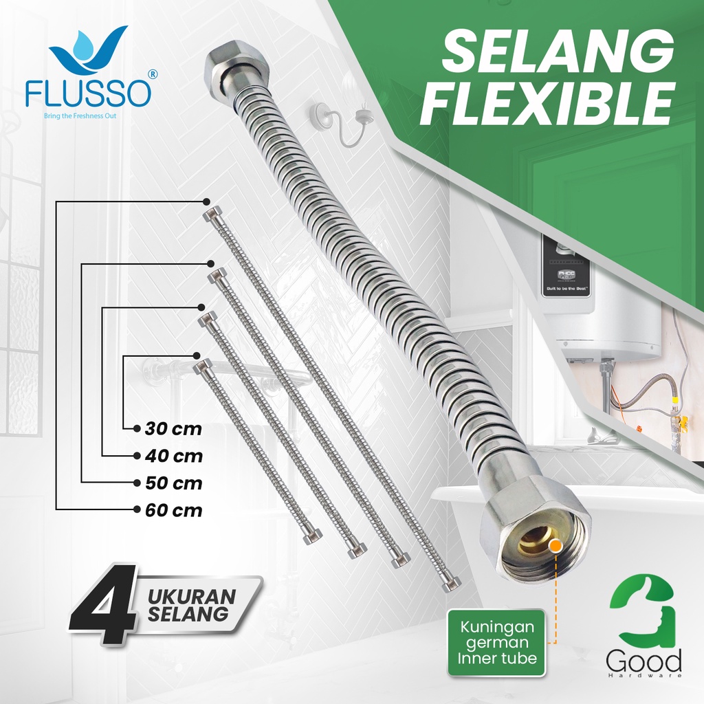 FLUSSO Selang Shower Fleksibel Stainless Selang Closet Sambungan Toilet Duduk