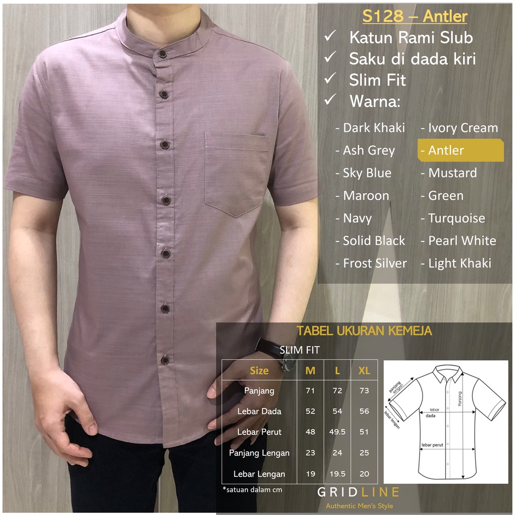 MINOR DEFECT SALE - [GRIDLINE - S128 Colorful Premium Basic] Kemeja Pria Polos Koko Slimfit Katun Rami Premium M-XXL