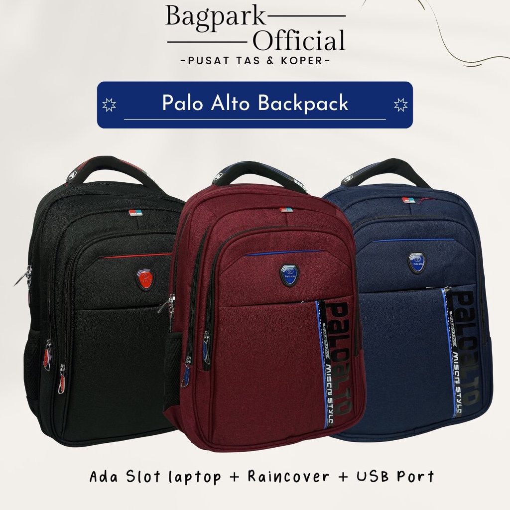 Tas Ransel Pria Palo Alto Tas Backpack Laptop Tas Sekolah Tas Kerja Tas Kuliah Tas Punggung Pria Port Usb Free Raincover