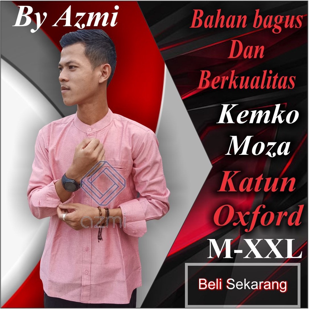 Moza Kemko Tangan Panjang Pink Kemeja Koko by Moza Bahan Oxford High Premium Quality