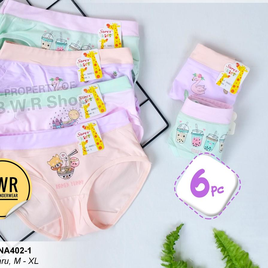 ➮ [ 6pc ] CD ANAK SOREX NA 402-1 Kids | Celana Dalam Anak Remaja Perempuan / na402 - Bwr ✦