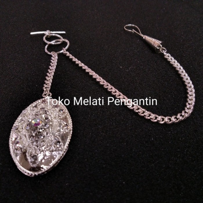 Pin Jas Aksesoris Bros Rantai Koin Benggol Baju Beskap Sunda Betawi Oval Perak