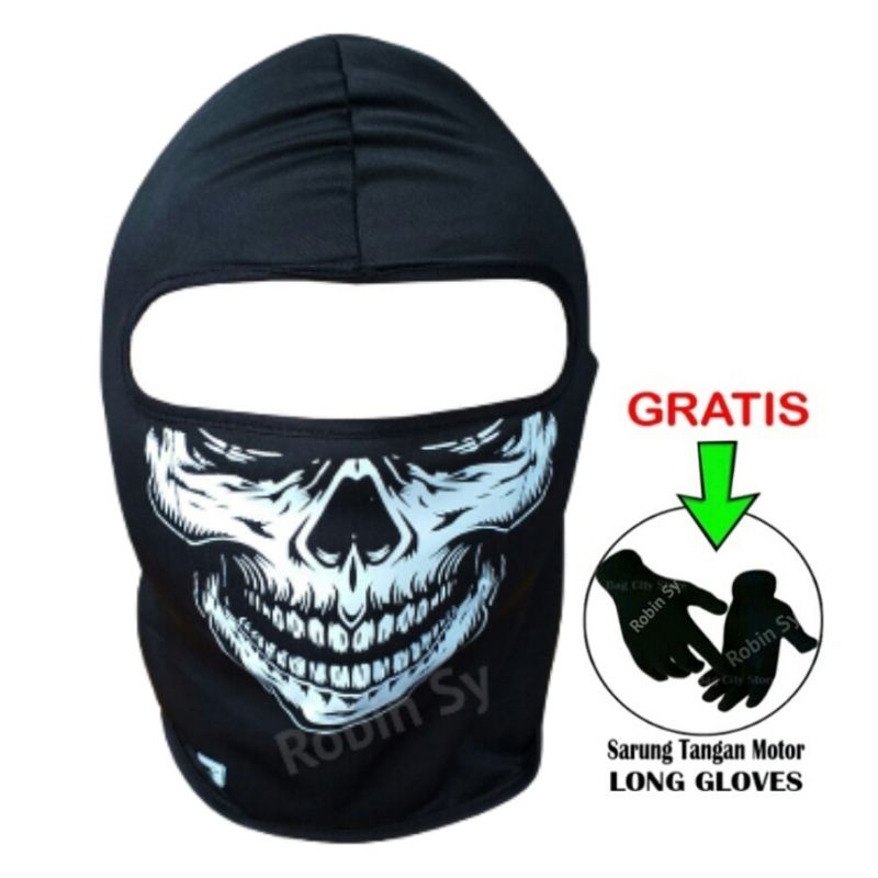 Masker Baff Kendaraan Pelindung Panas Dan Debu Full Face Bahan Cotton Model Ninja Motif Gambar Tengk