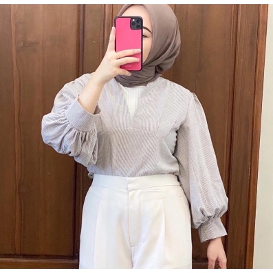 READY ALICE STRIPED BLOSE / ATASAN WANITA SALUR BLOUSE / BLOUSE BALON / BLOUSE KOREA / BAJU ATASAN K