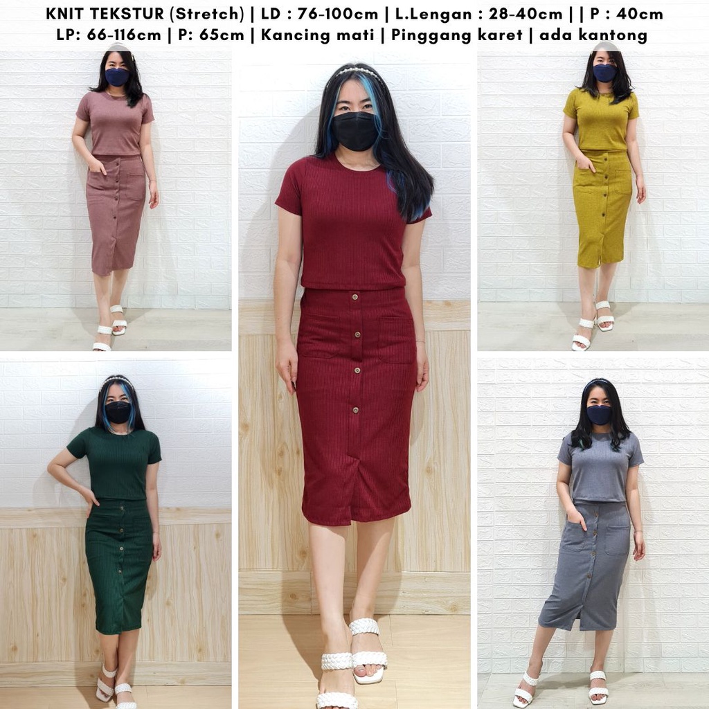 4385 catriine knit pocket one set rok polos knit stelan wanita bodycon 4147