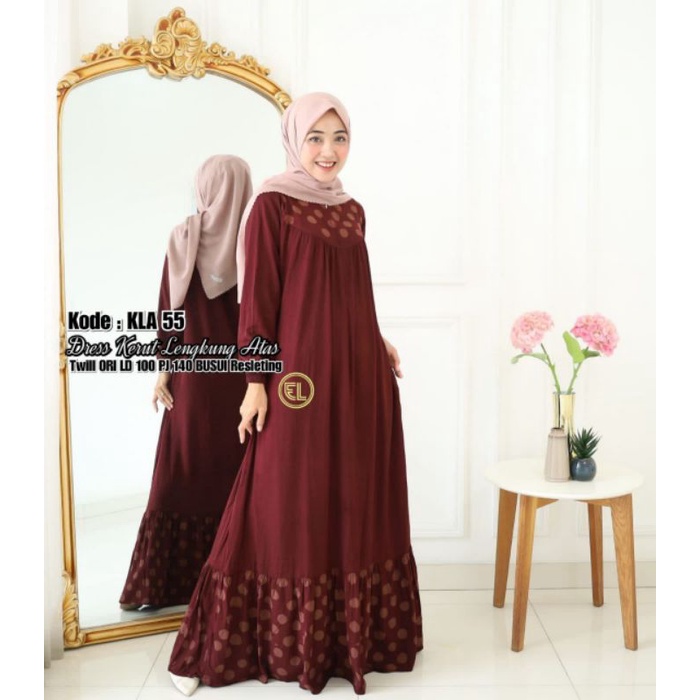 Dress kerut lengkung atas by ELZHAF