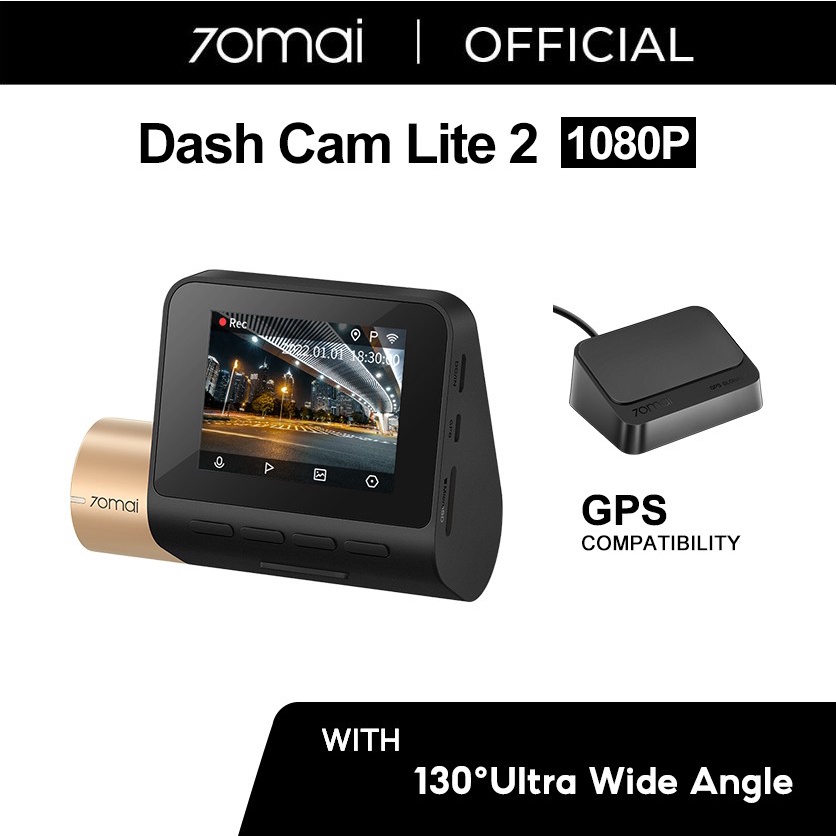70mai Dash Cam Lite 2 Extra GPS 130° FOV 1080P Superior Night Vision - GPS Compatibility - Garansi Resmi 1 Tahun
