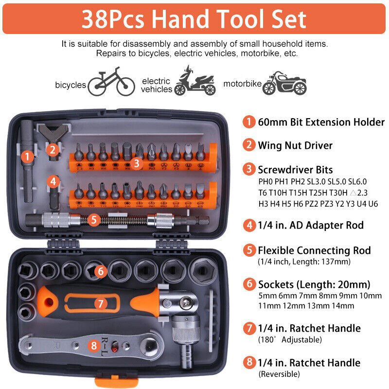 GV8 Aotuo Set Kunci Ratchet Screwdriver Household Repair Tools 38in1 2880a Gray/orange Or-i