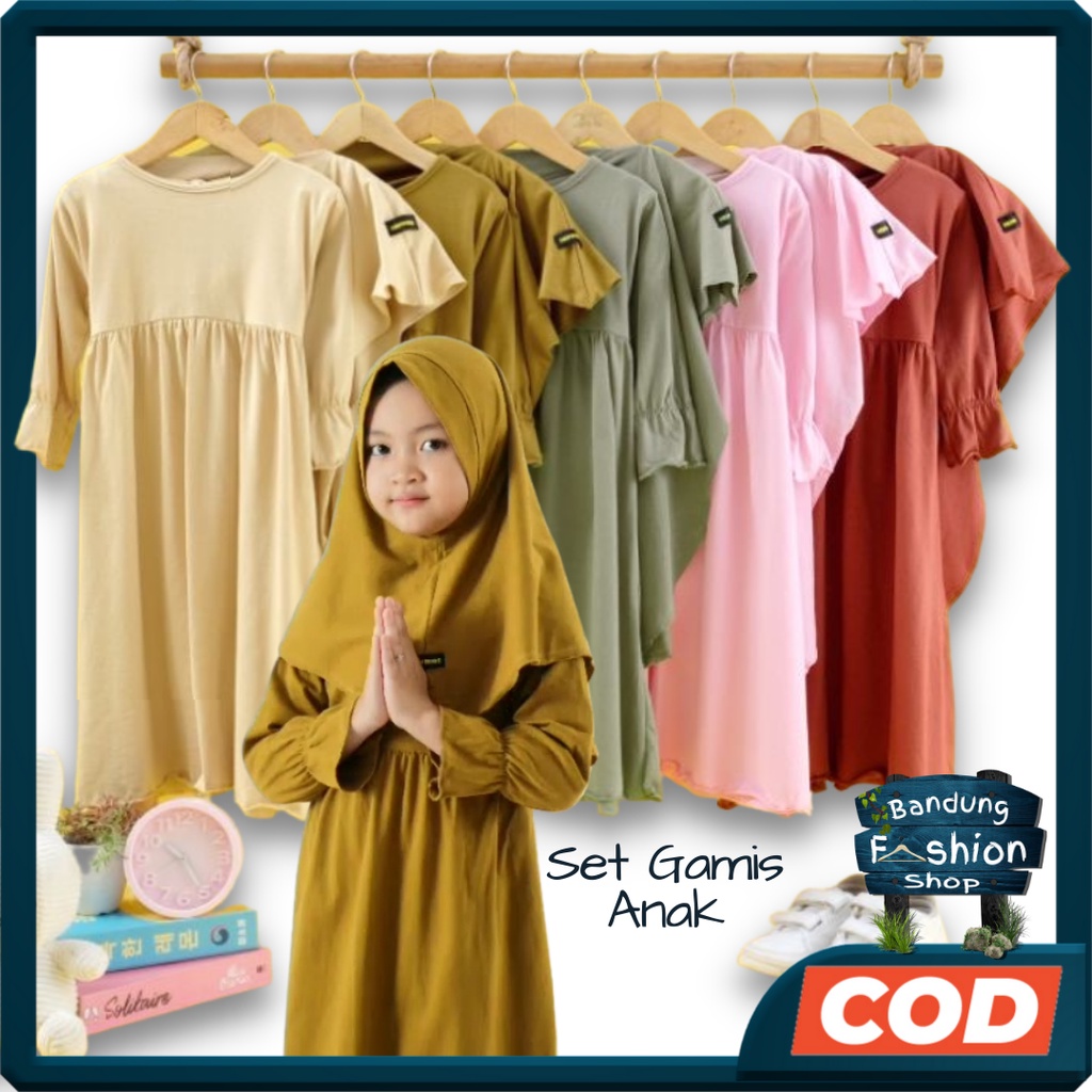 BandungFashionShop - Set Gamis Syari Katun Polos Warna Pink - Hijau - Olive - Coklat - Mocca - Merah