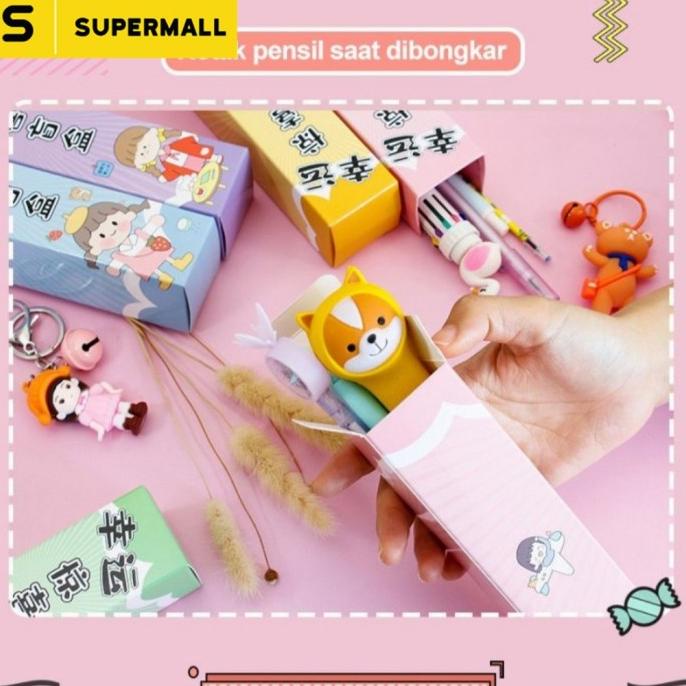 

SUPERMALL GIFT SET PEN ALAT TULIS ANAK 6 IN 1 BOX KARAKTER KARTUN .