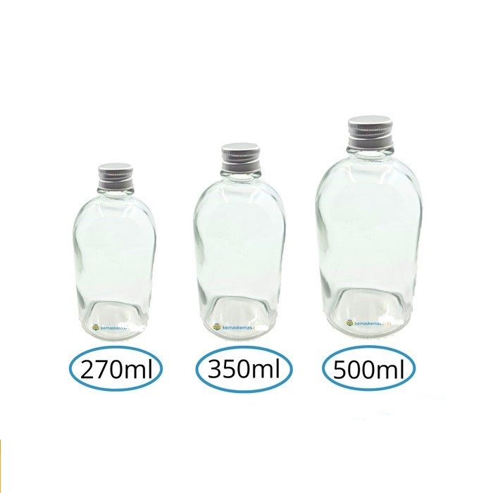 Botol Kaca Boston 500ml | Botol Kaca Round Madu Susu + Tutup Alumunium