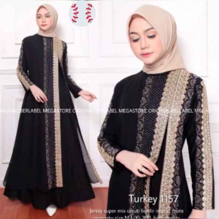 Gamis gamis abaya turkey bordir 1157 - Hitam, XXL(V6V7) Gamis Abaya Putih Gamis Turki Terbaru Abaya 