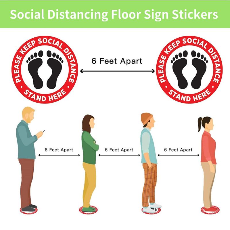 10cm Stiker Jaga Jarak Social Distancing 24cm Waterproof Stiker Lantai Jaga Jarak Silahkan Antri Disini