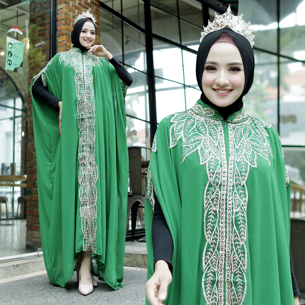 Set Kaftan Wanita Muslimah Aplikasi Bordir Kombi Payet Corla + Manset  HOPYLOVY