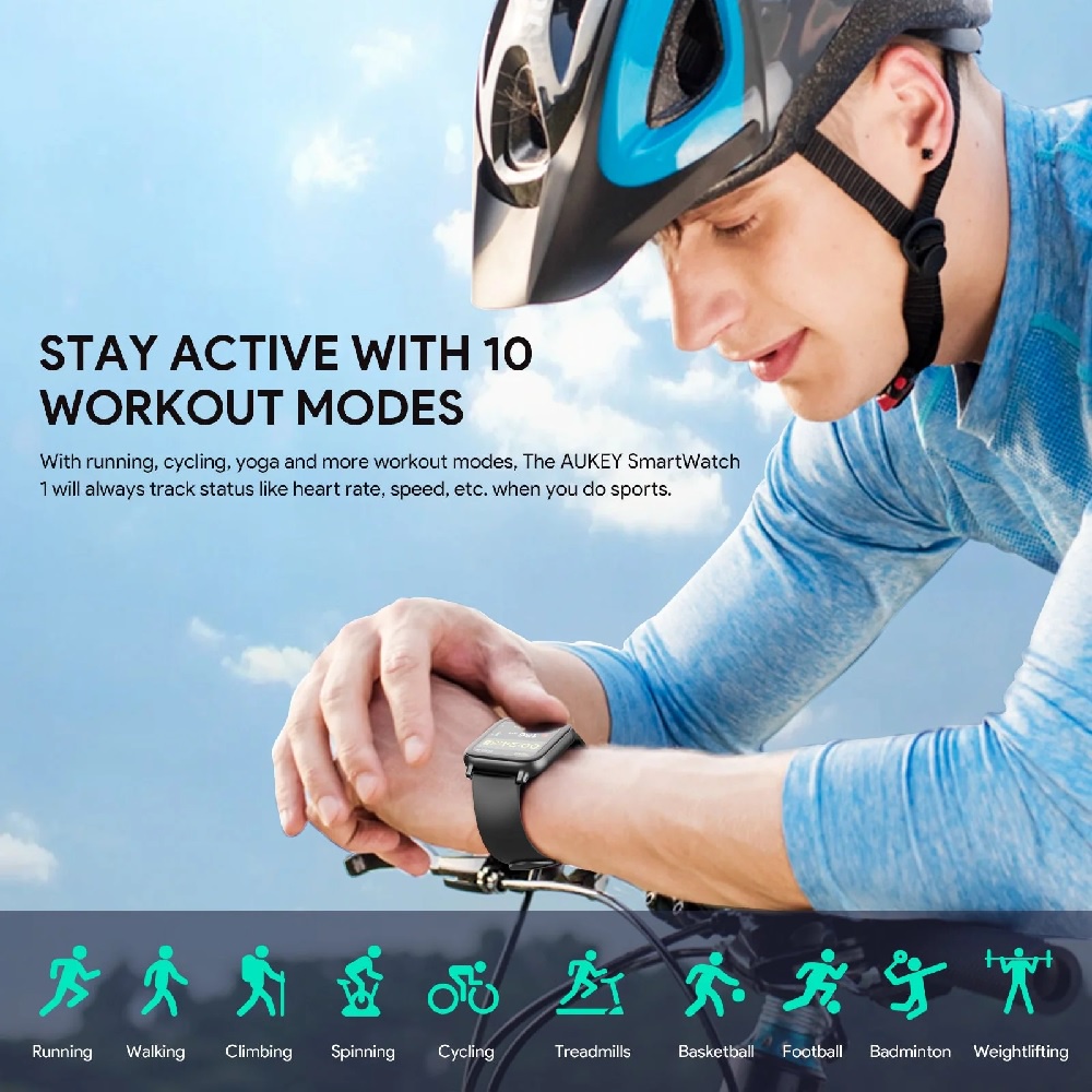 AUKEY SW-1 - Smartwatch Fitness Tracker Waterproof Heart Rate Sensor - Jam Tangan Pintar dengan Pengukur Detak Jantung dan Kadar Oksigen dalam Darah