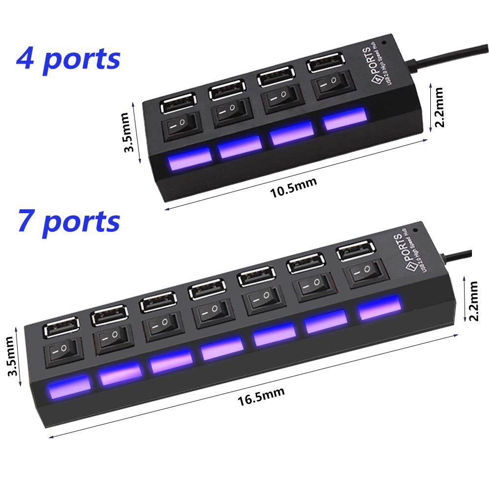 OEING USB Hub 2.0 7 Port dengan Tombol On Off Hitam U911