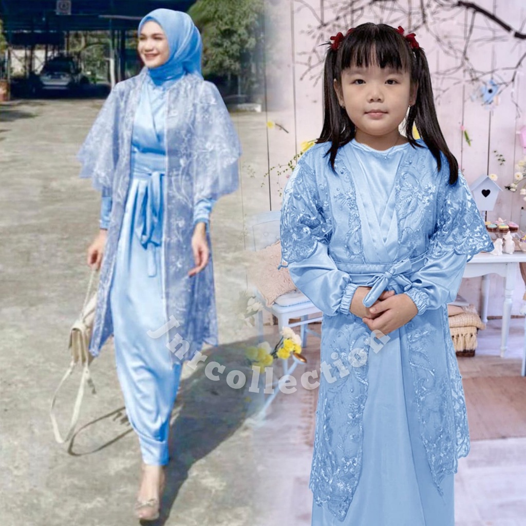 DRESS + OUTER BRUKAT GAMIS COUPLE IBU DAN ANAK MODEL KIMONO PREMIUM MEWAH  REMAJA/JUMBO KONDANGAN PESTA TERBARU