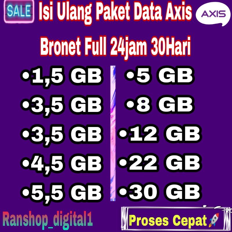Promo Isi Ulang Paket AXIS Aigo Bronet 50GB | Paket Data Axis Nasional harian Mingguan bulanan