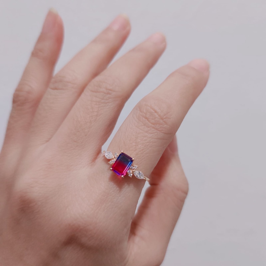 cincin batu permata cantik square emas asli