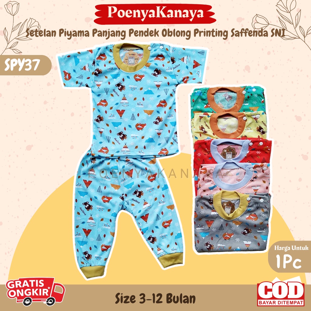 Setelan Baju Bayi Piyama Bayi Baju PENDEK celana PANJANG OBLONG PRINTING Saffenda SNI 3-12 Bulan SPY37